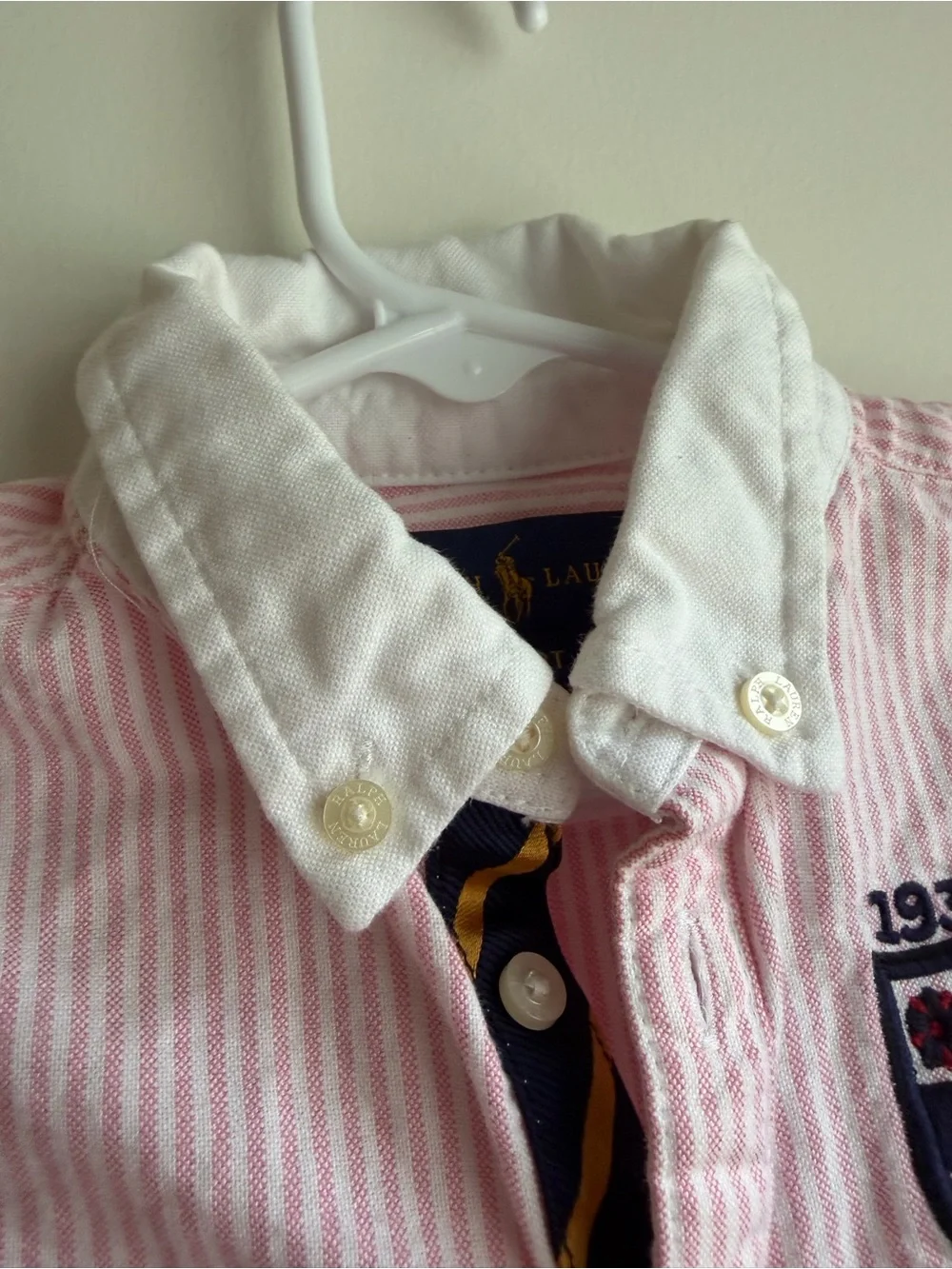 Ralph Lauren Pink Striped Shirt Dress Girls 3T Button Embroidered Preppy